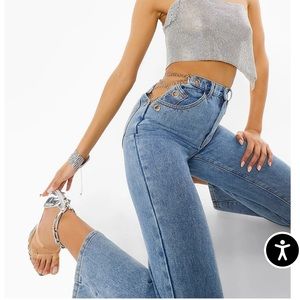 BooHoo Side Chain Detail Relaxed Straight Leg Jeans